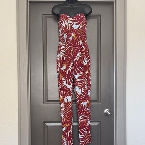 H&M Burgundy Leaf Print Jumpsuit